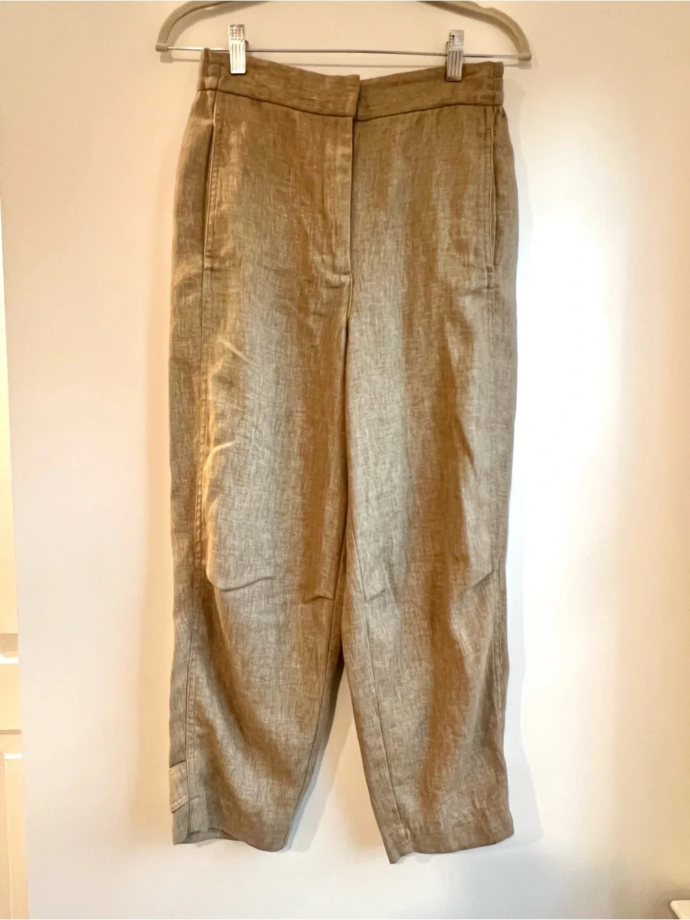 Zara Linen-Blend Cropped Trousers in Tan